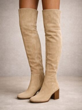Time and Tru Taupe Faux Suede Over-the-Knee Block Heel Boots